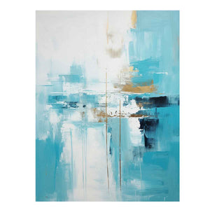 Aqua Balance vertical teal white abstract painting for modern bedroom decor.