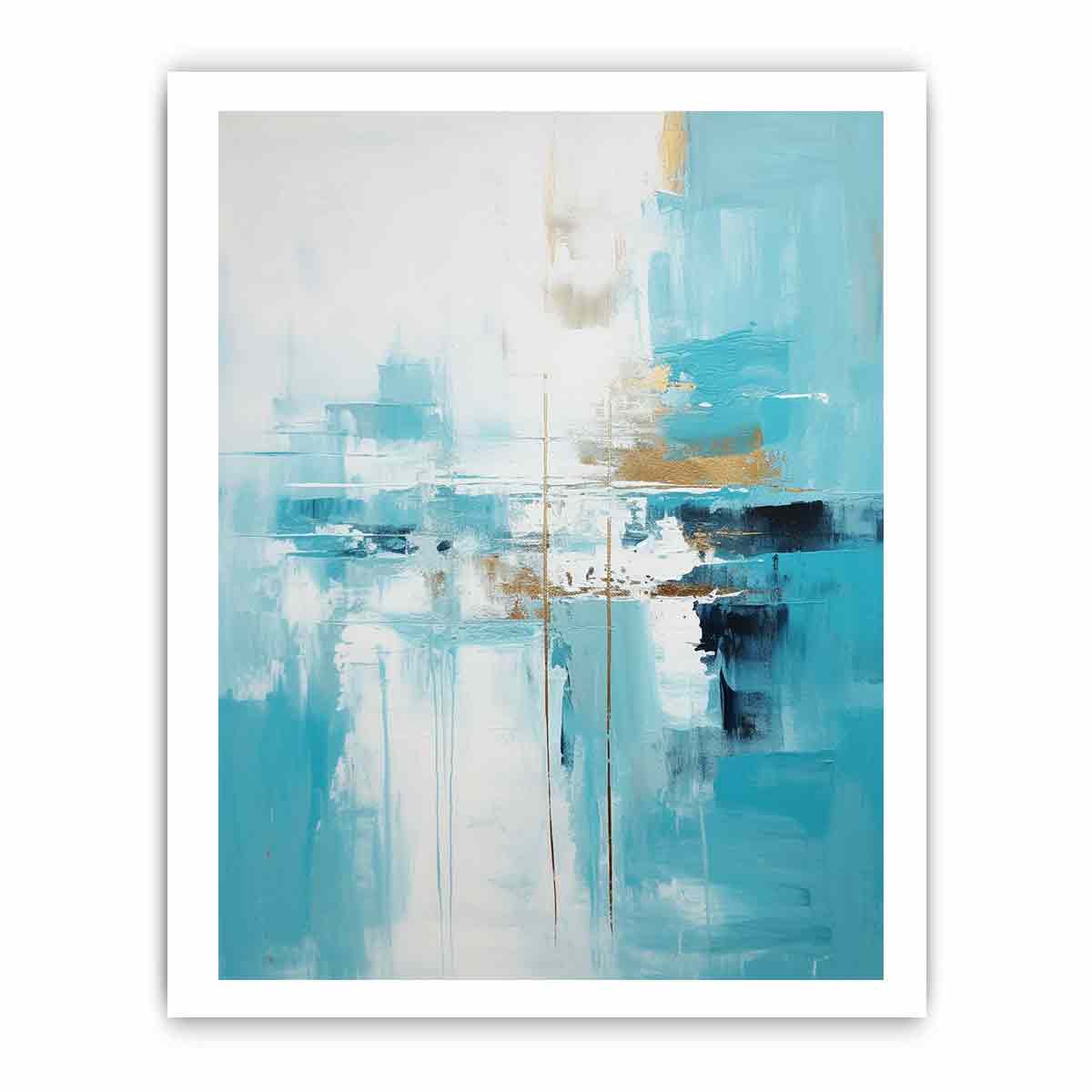 Aqua Balance vertical teal white abstract painting for modern bedroom decor.