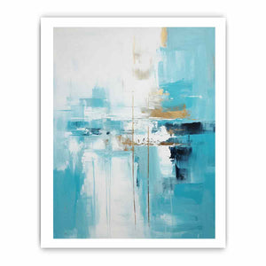 Aqua Balance vertical teal white abstract painting for modern bedroom decor.