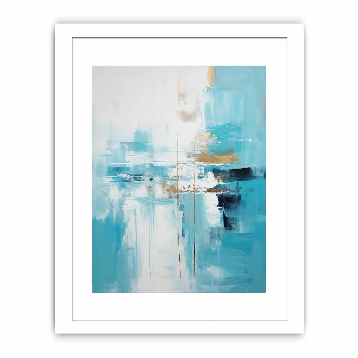 Aqua Balance vertical teal white abstract painting for modern bedroom decor.