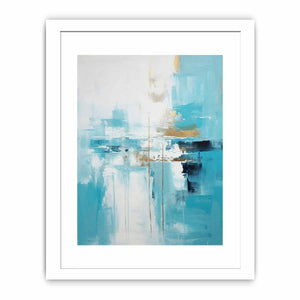 Aqua Balance vertical teal white abstract painting for modern bedroom decor.