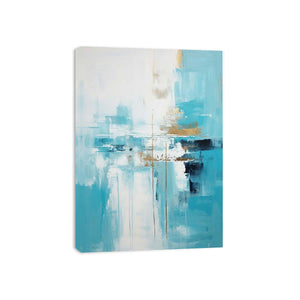 Aqua Balance vertical teal white abstract painting for modern bedroom decor.