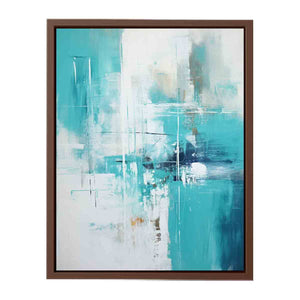 Teal abstract canvas art with urban lines for modern living room decor.