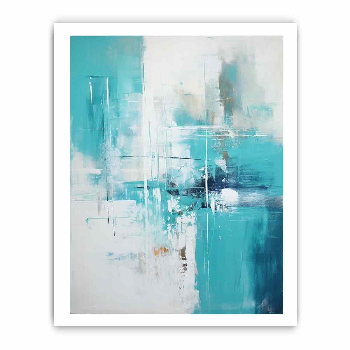 Teal abstract canvas art with urban lines for modern living room decor.