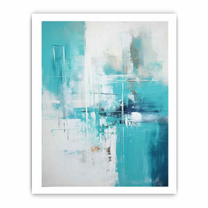 Teal abstract canvas art with urban lines for modern living room decor.