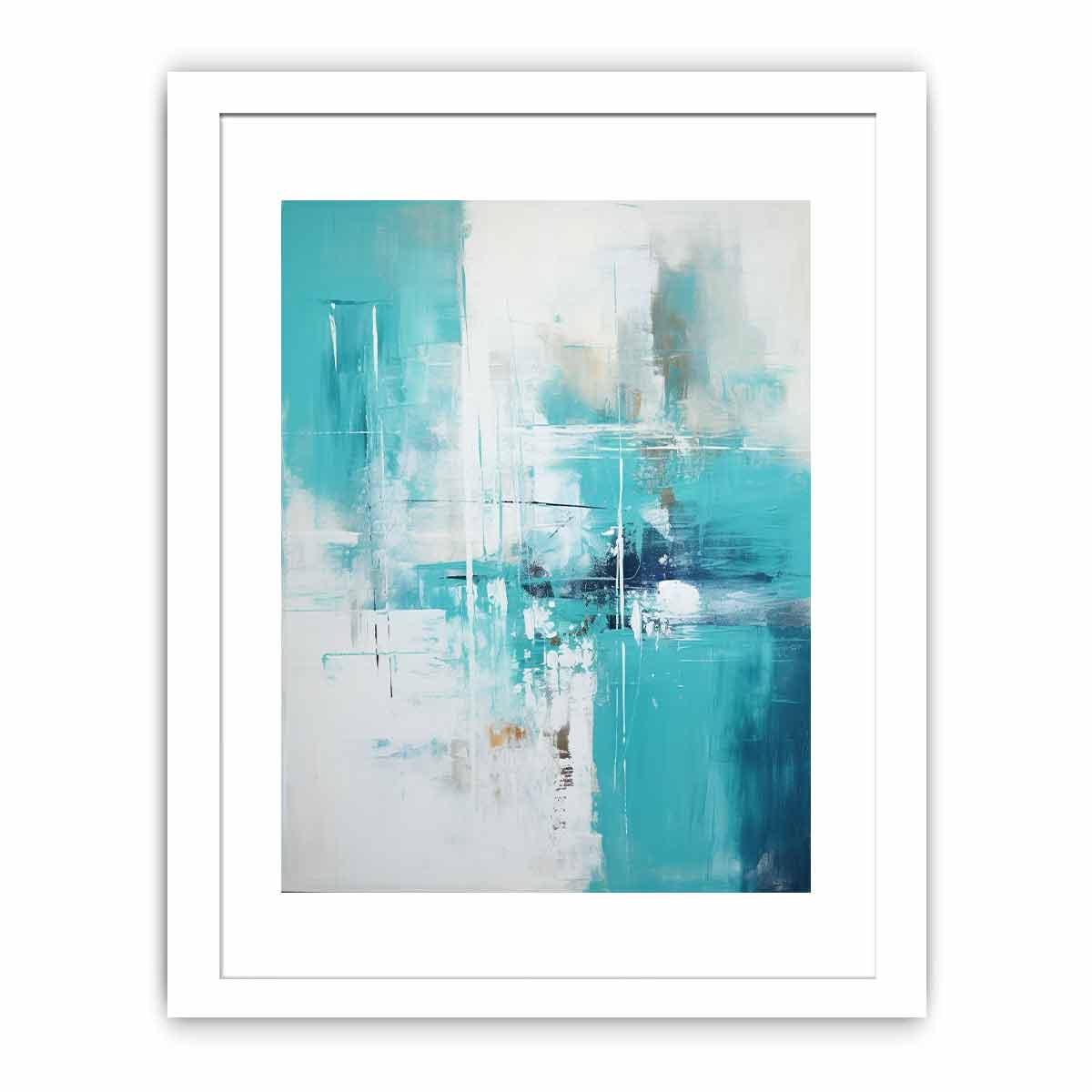 Teal abstract canvas art with urban lines for modern living room decor.
