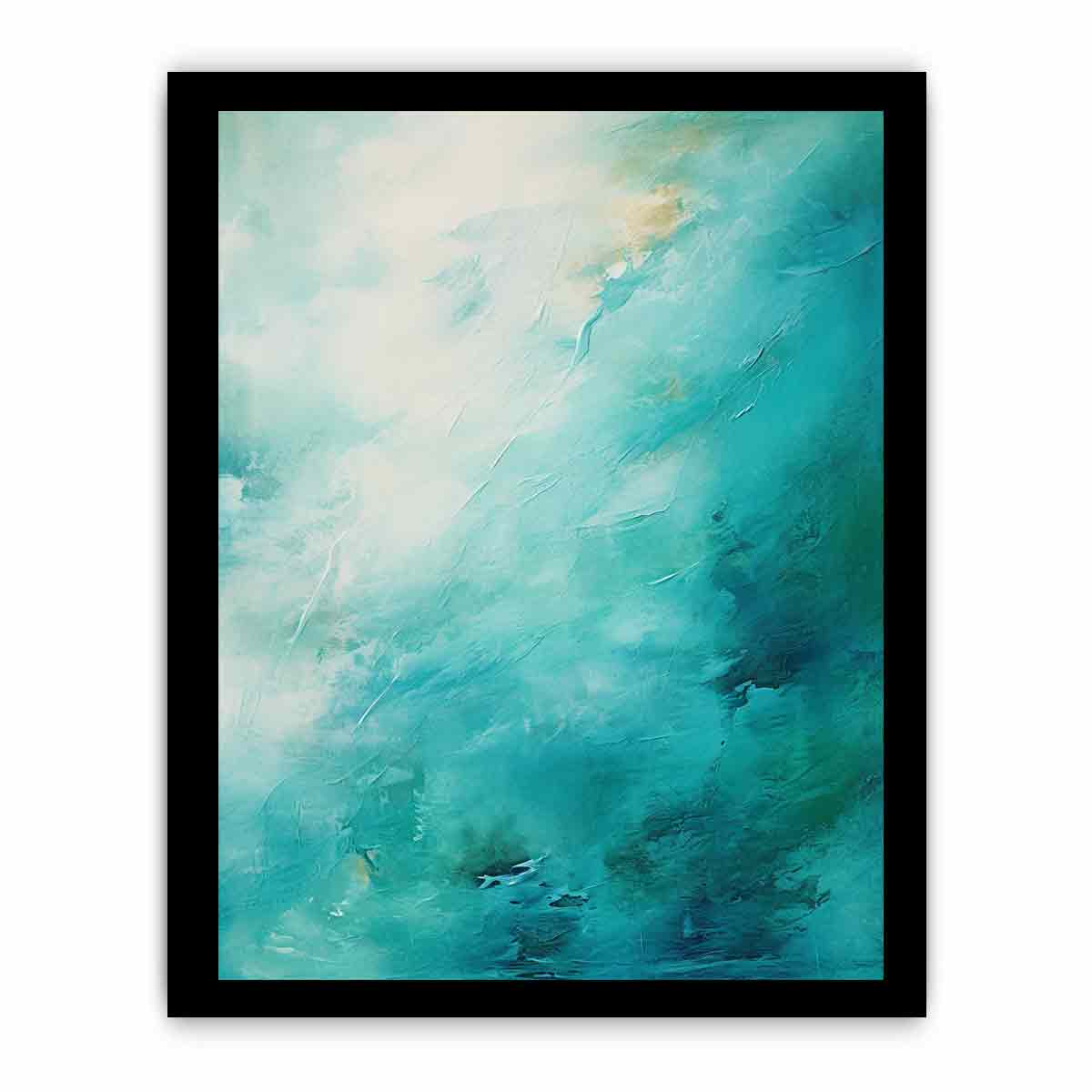 Turquoise abstract ocean canvas art for calm bedroom wall decor.