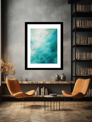 Turquoise abstract ocean canvas art for calm bedroom wall decor.