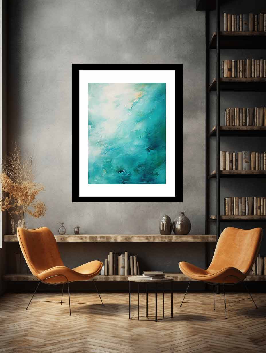 Turquoise abstract ocean canvas art for calm bedroom wall decor.