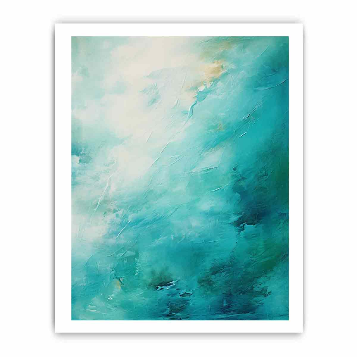 Turquoise abstract ocean canvas art for calm bedroom wall decor.
