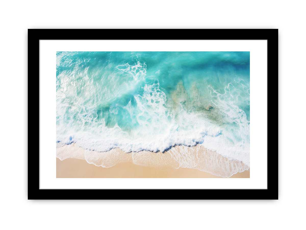 Aerial beach wave photography canvas for coastal living room decor.