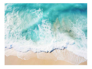 Aerial beach wave photography canvas for coastal living room decor.