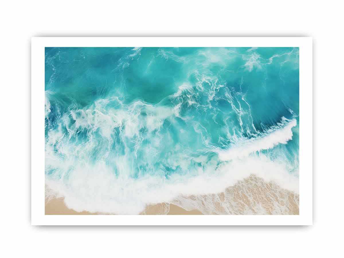 Aerial ocean wave canvas print for bright coastal living room decor.
