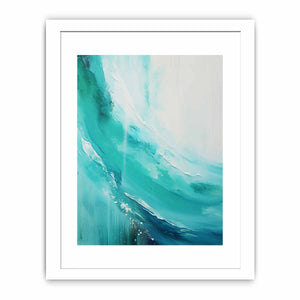 Teal abstract coastal canvas art with fluid curves for modern bedroom decor.