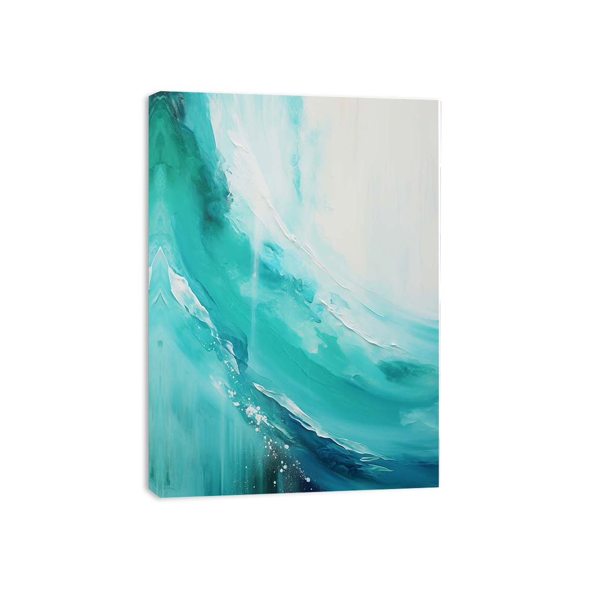Teal abstract coastal canvas art with fluid curves for modern bedroom decor.