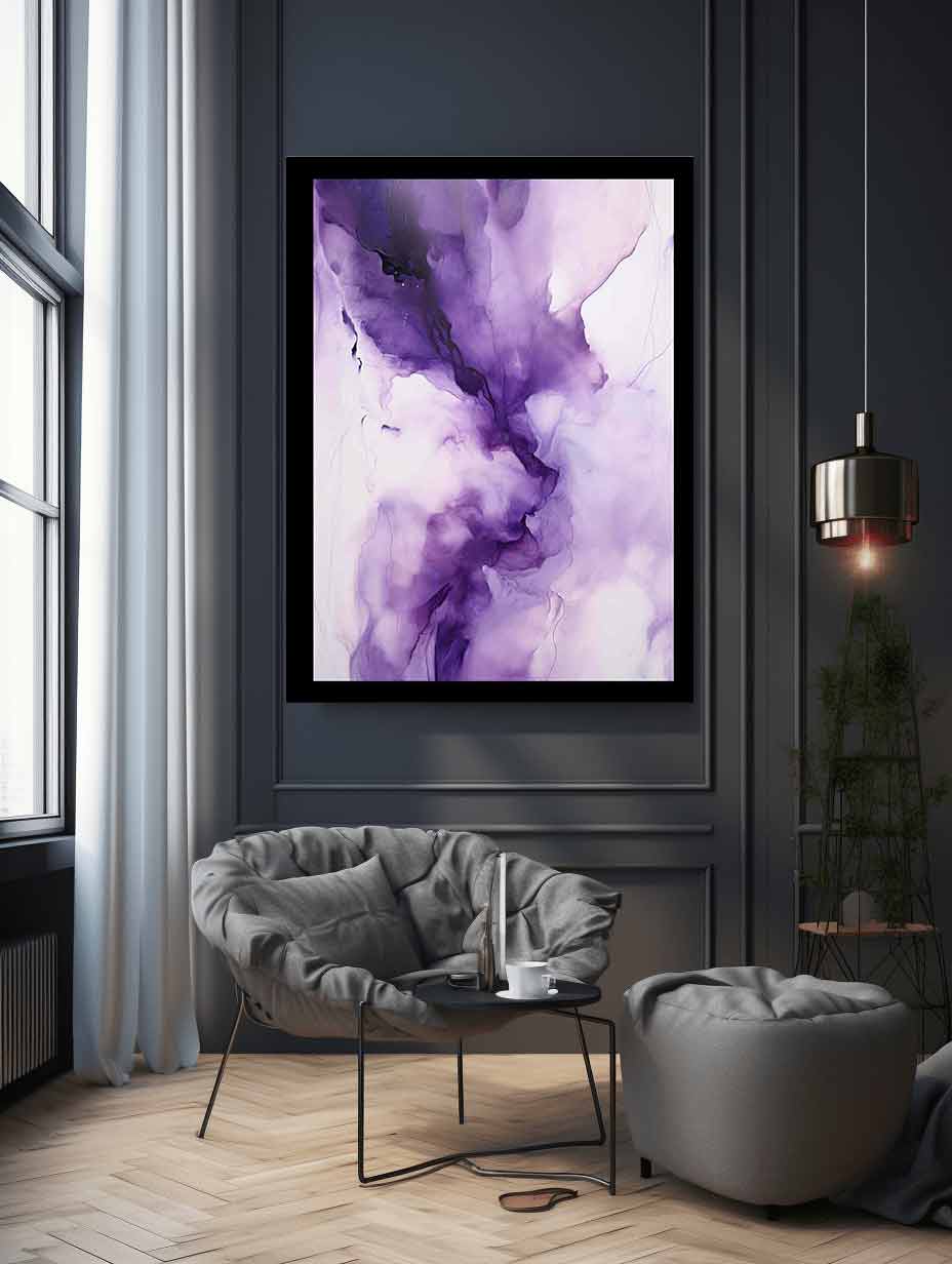Purple fluid abstract canvas art for elegant bedroom wall decor.