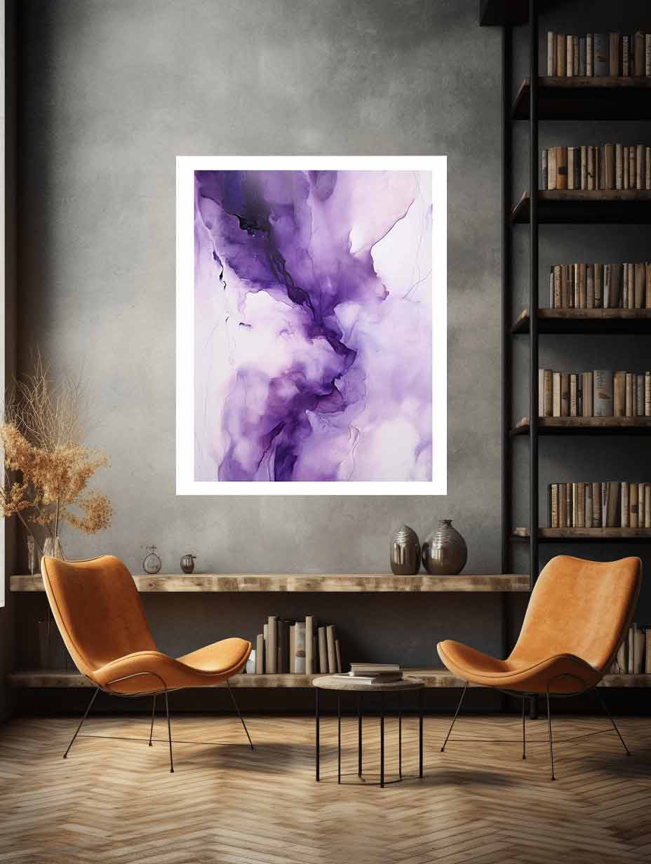 Purple fluid abstract canvas art for elegant bedroom wall decor.
