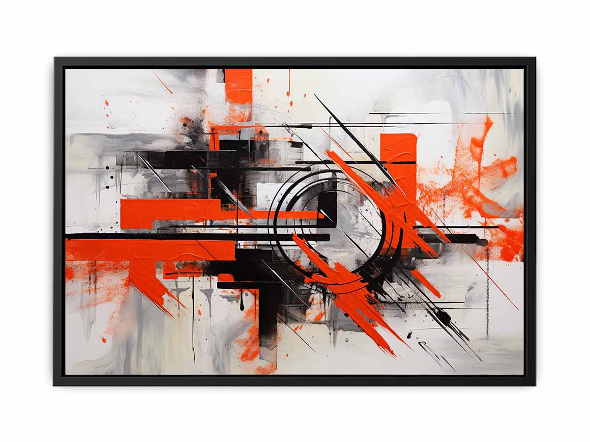 Red black geometric abstract canvas art for bold modern office decor.
