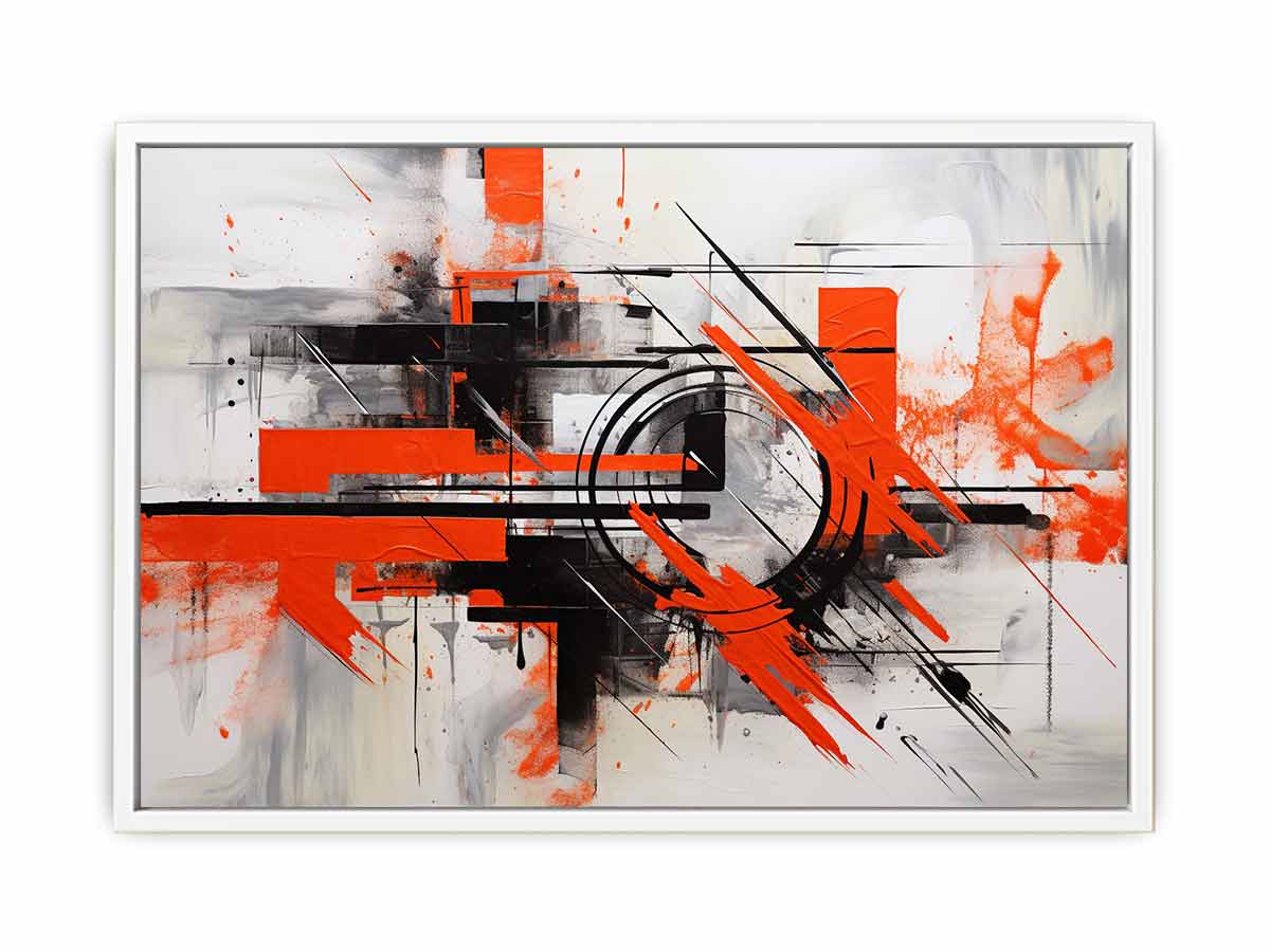 Red black geometric abstract canvas art for bold modern office decor.