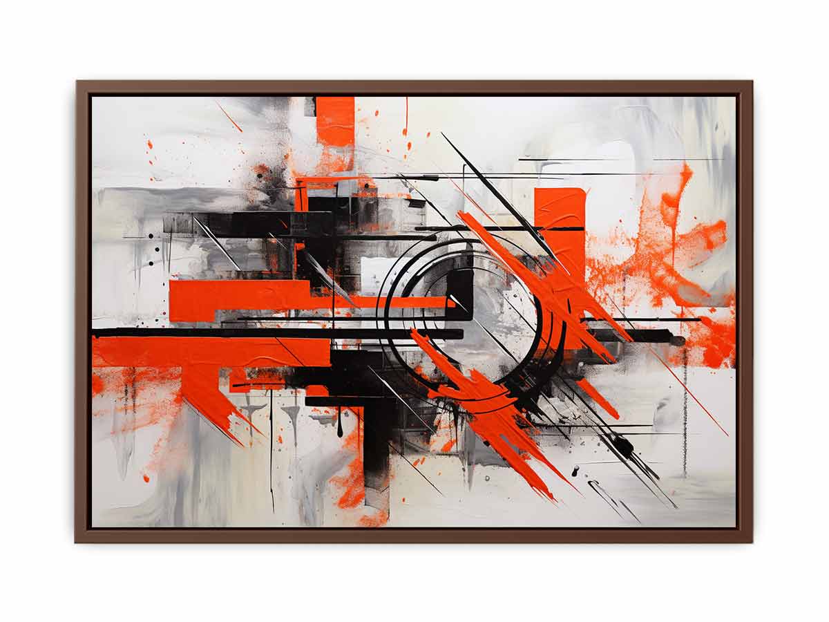 Red black geometric abstract canvas art for bold modern office decor.