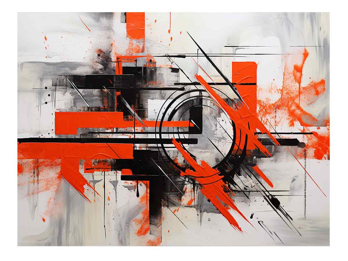 Red black geometric abstract canvas art for bold modern office decor.