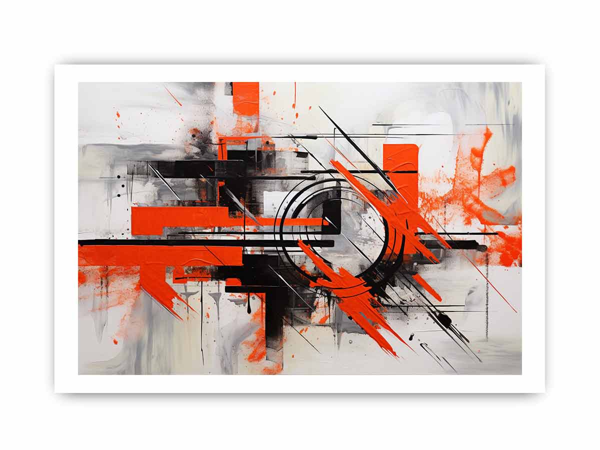Red black geometric abstract canvas art for bold modern office decor.