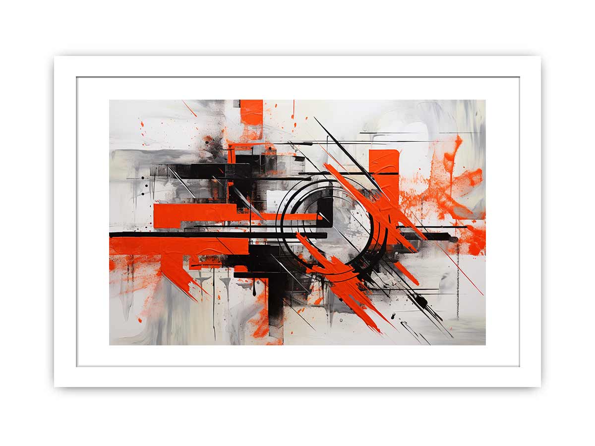 Red black geometric abstract canvas art for bold modern office decor.