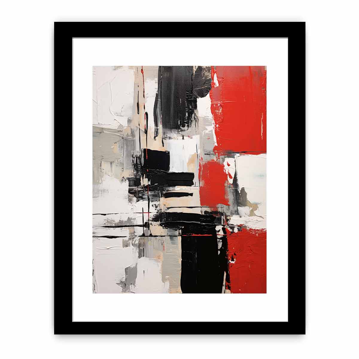 Red and black abstract canvas art for contemporary office wall decor.