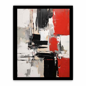 Red and black abstract canvas art for contemporary office wall decor.