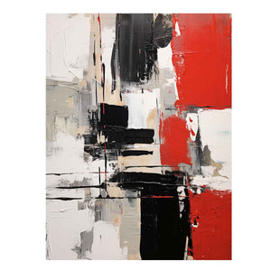 Red and black abstract canvas art for contemporary office wall decor.