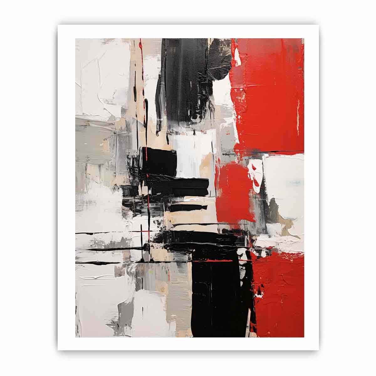 Red and black abstract canvas art for contemporary office wall decor.