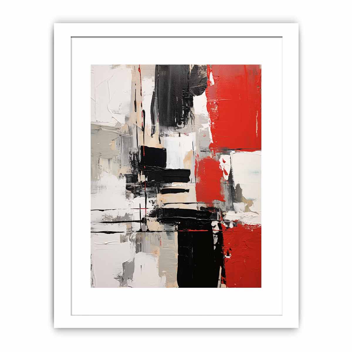 Red and black abstract canvas art for contemporary office wall decor.