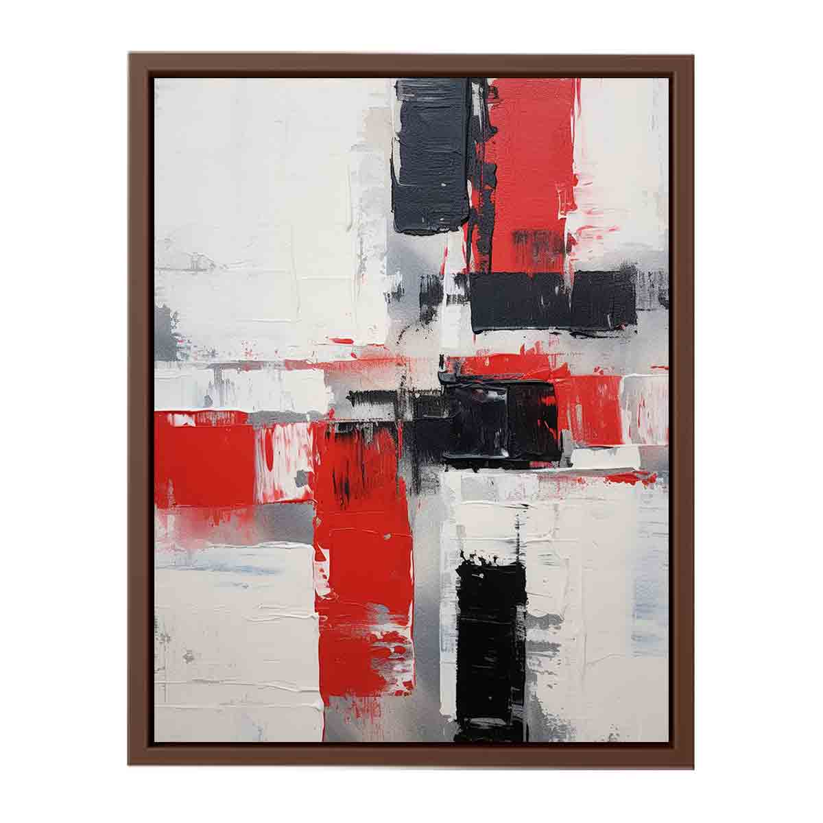 Red white black abstract canvas art for modern apartment wall decor.