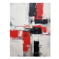 Red white black abstract canvas art for modern apartment wall decor.