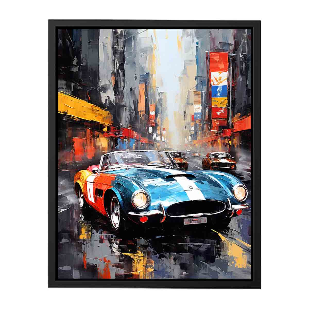 Classic sports car city canvas art for bold office or mancave decor.