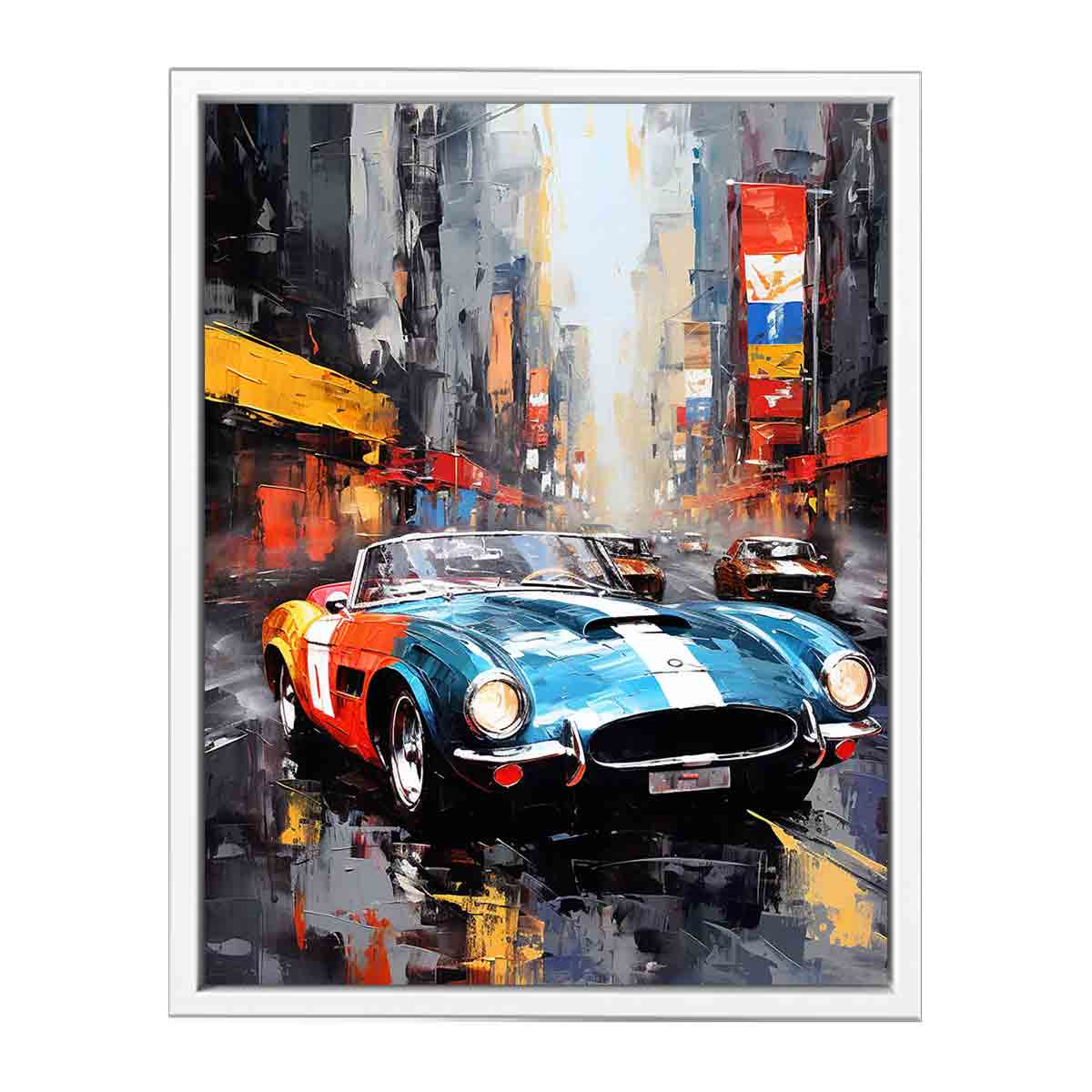 Classic sports car city canvas art for bold office or mancave decor.