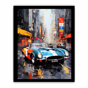 Classic sports car city canvas art for bold office or mancave decor.
