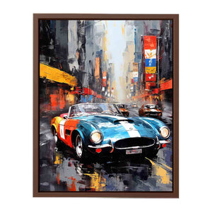 Classic sports car city canvas art for bold office or mancave decor.