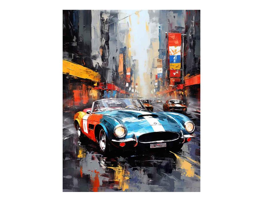 Classic sports car city canvas art for bold office or mancave decor.