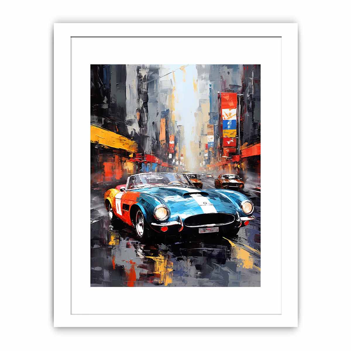 Classic sports car city canvas art for bold office or mancave decor.