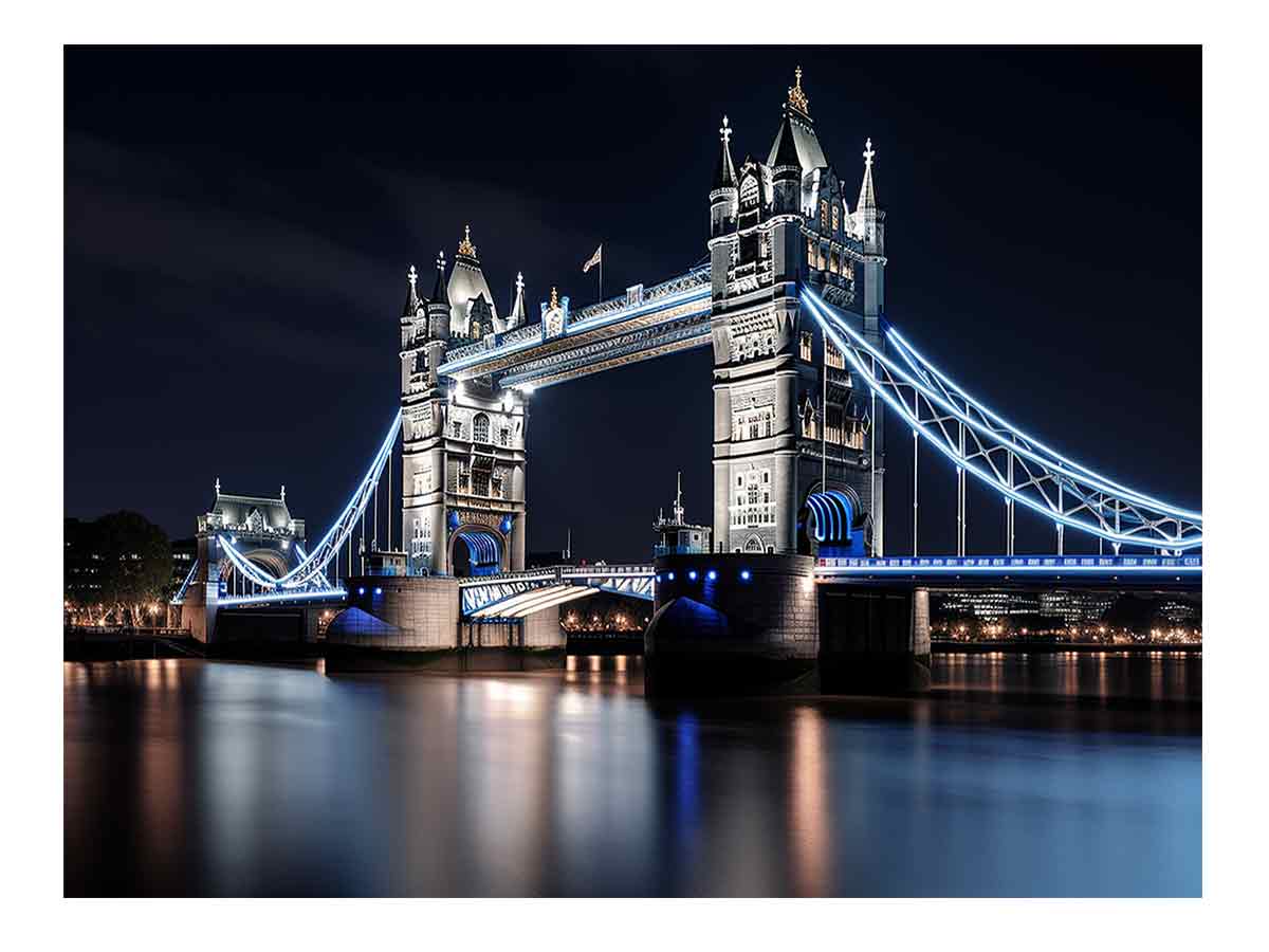 London Tower Bridge night canvas photography for elegant office wall decor.