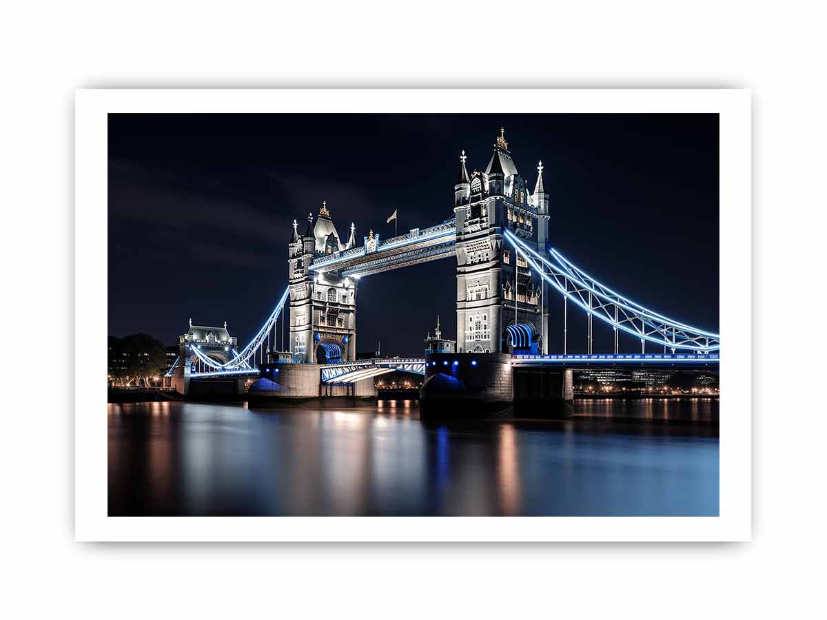 London Tower Bridge night canvas photography for elegant office wall decor.