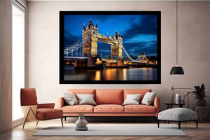 London Tower Bridge blue hour canvas photography for elegant living room decor.