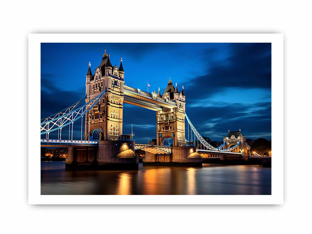 London Tower Bridge blue hour canvas photography for elegant living room decor.