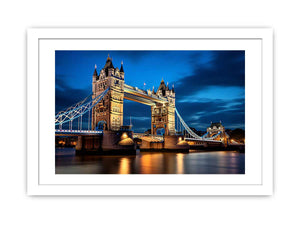 London Tower Bridge blue hour canvas photography for elegant living room decor.