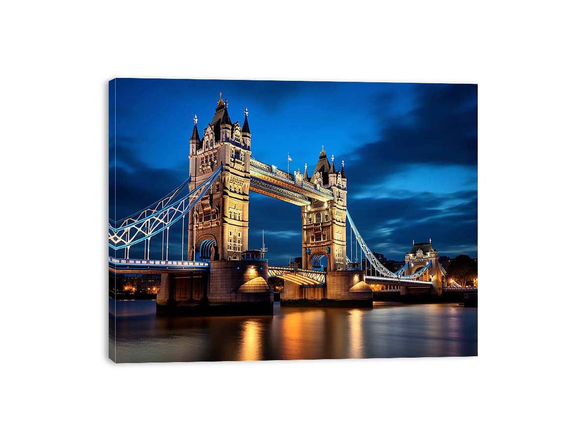 London Tower Bridge blue hour canvas photography for elegant living room decor.