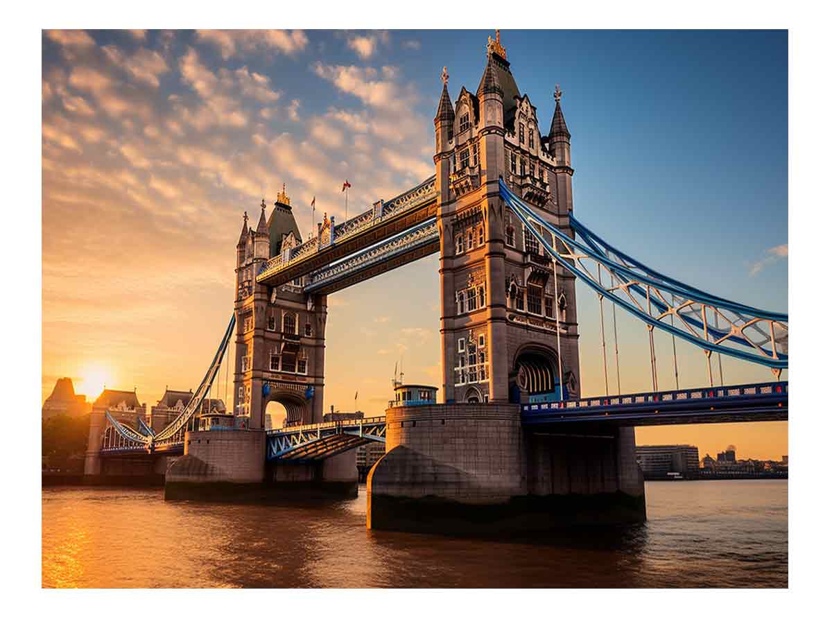 Sunset Tower Bridge canvas art for modern living room decor.