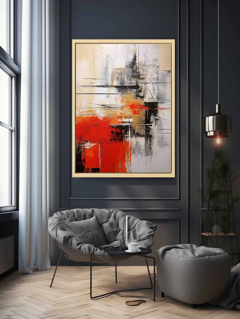 Red abstract canvas art for modern office and entryway decor.