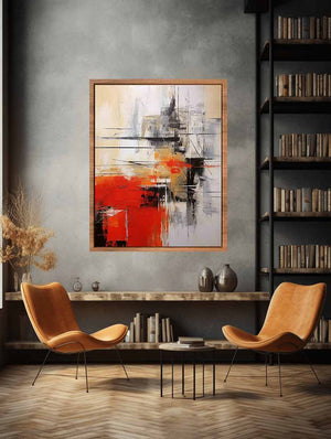 Red abstract canvas art for modern office and entryway decor.