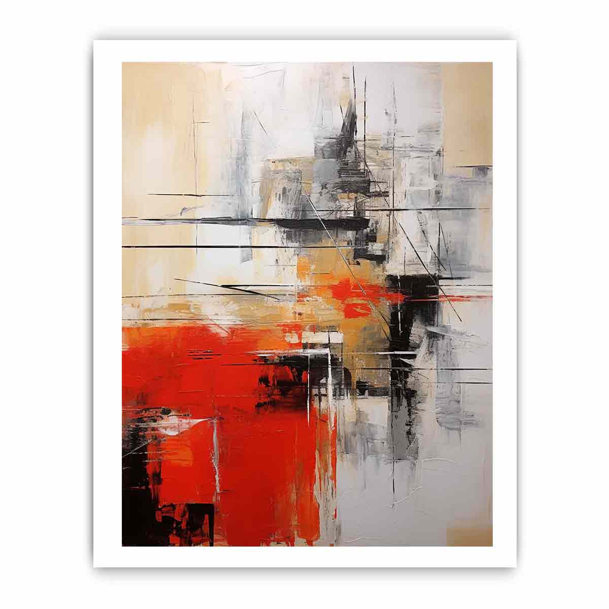 Red abstract canvas art for modern office and entryway decor.